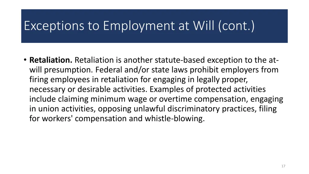 exceptions to employment at will cont