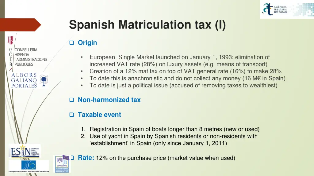 spanish matriculation tax i