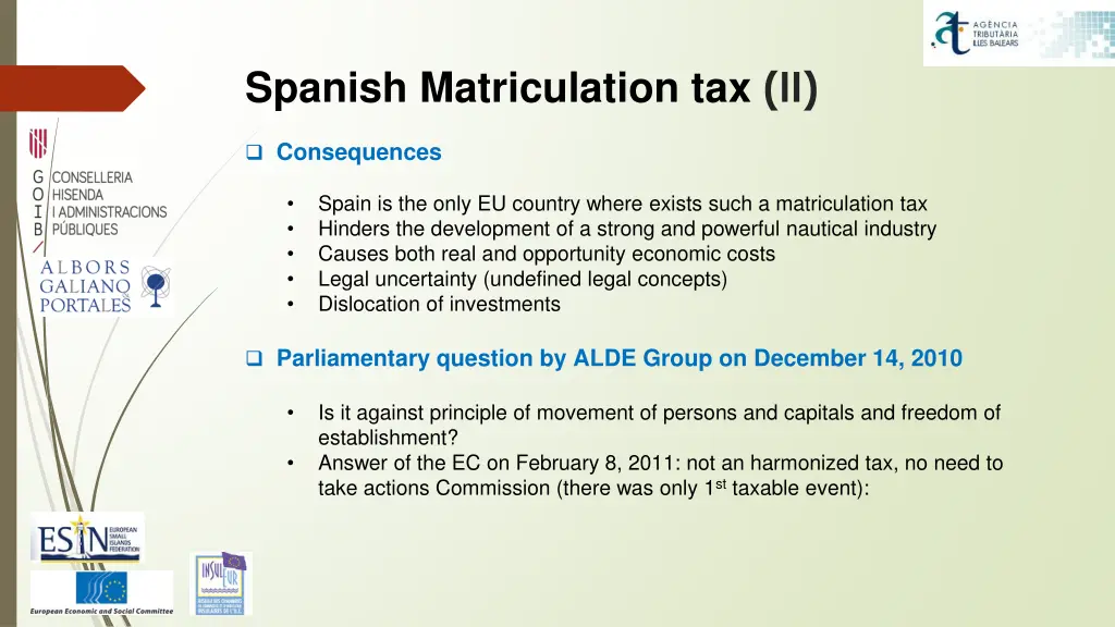 spanish matriculation tax ii