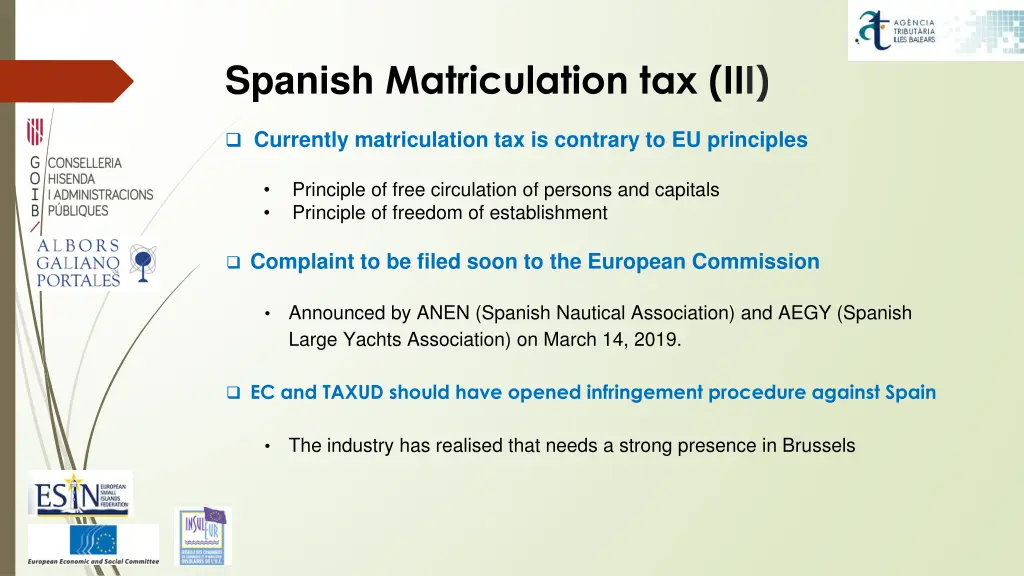 spanish matriculation tax iii