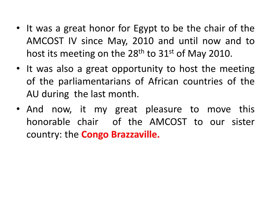 it was a great honor for egypt to be the chair