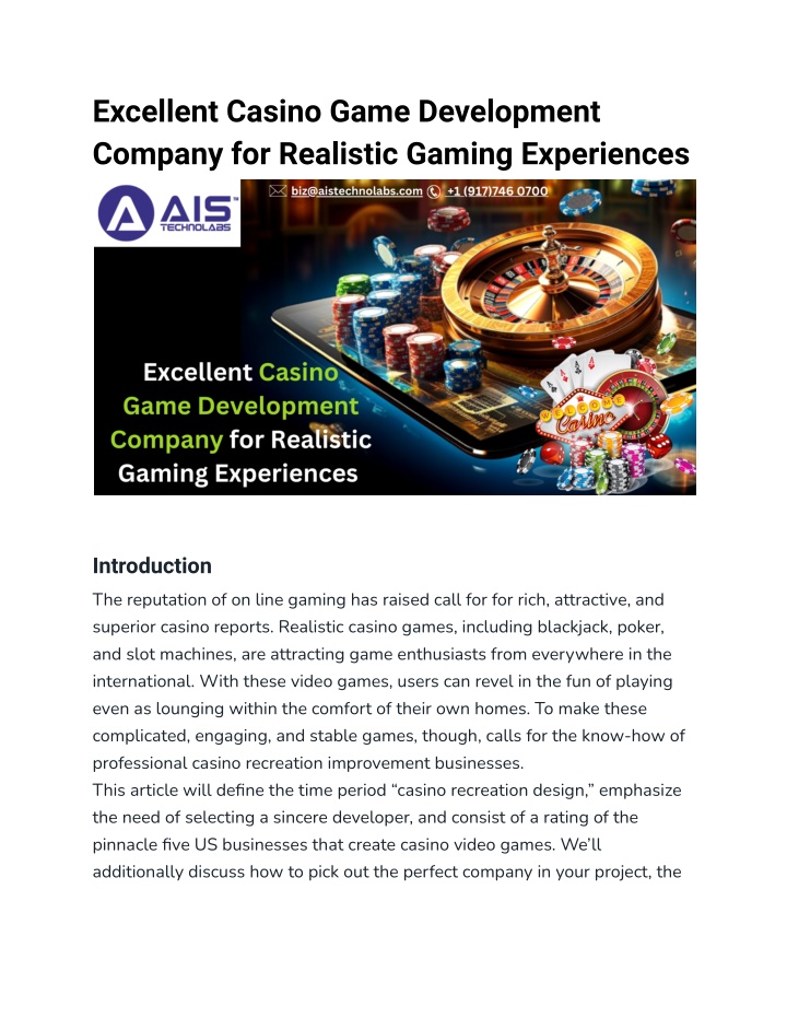 excellent casino game development company