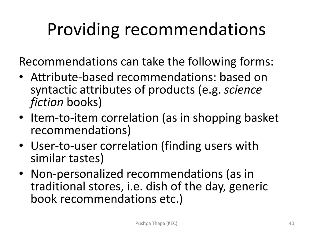 providing recommendations