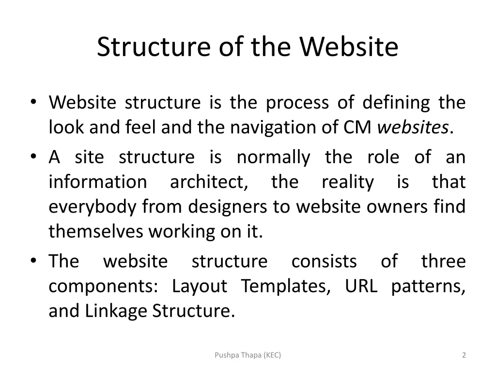 structure of the website