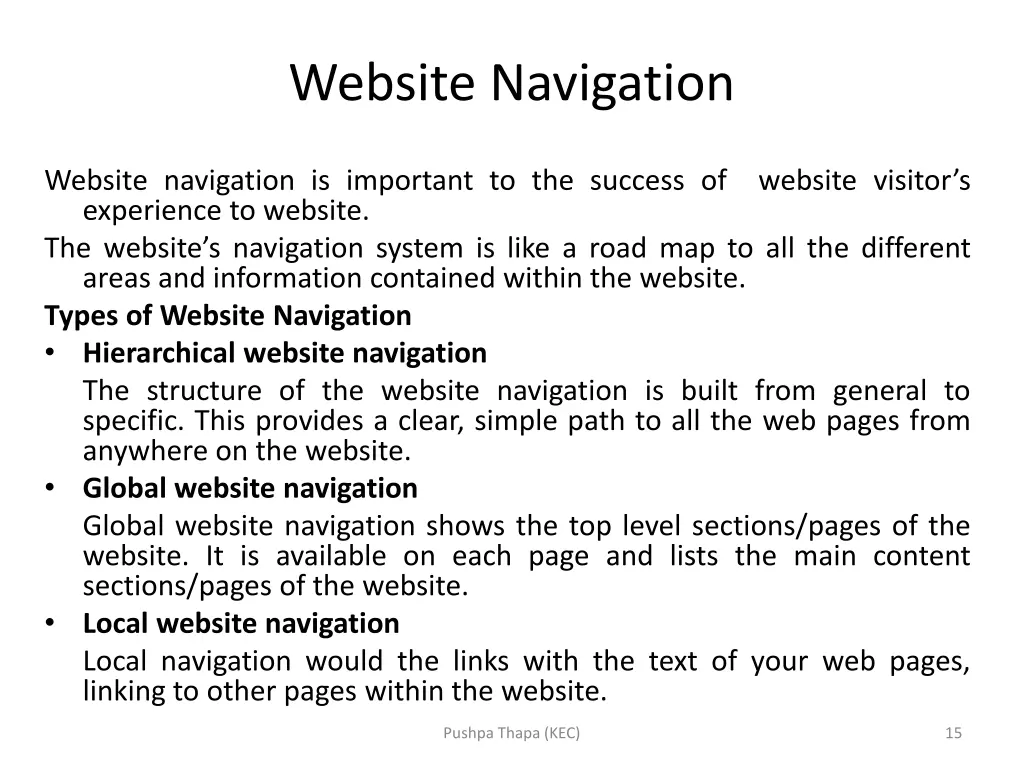 website navigation