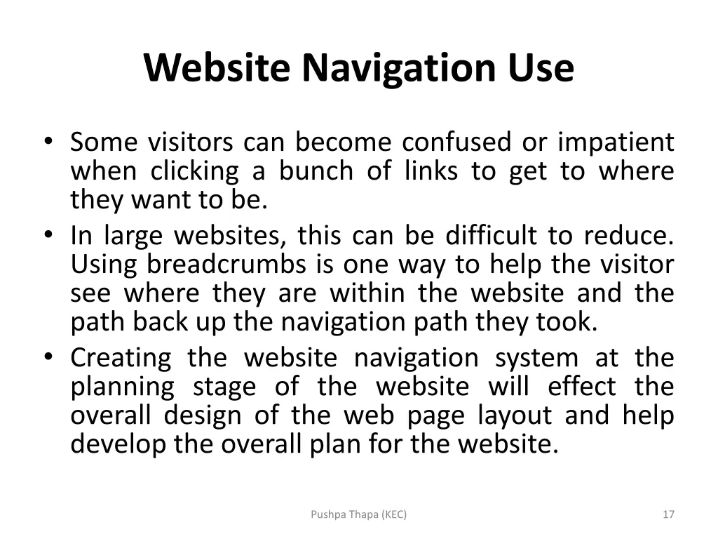 website navigation use