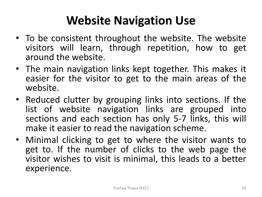 website navigation use to be consistent