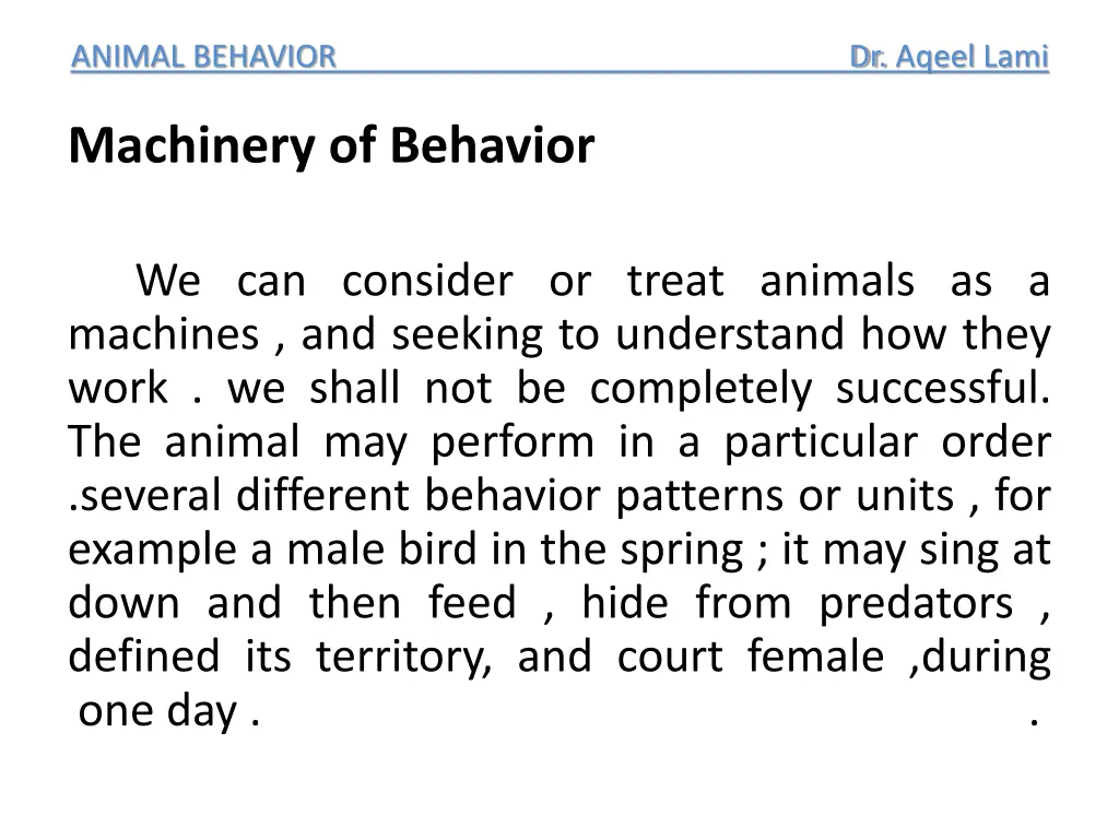 animal behavior dr aqeel lami