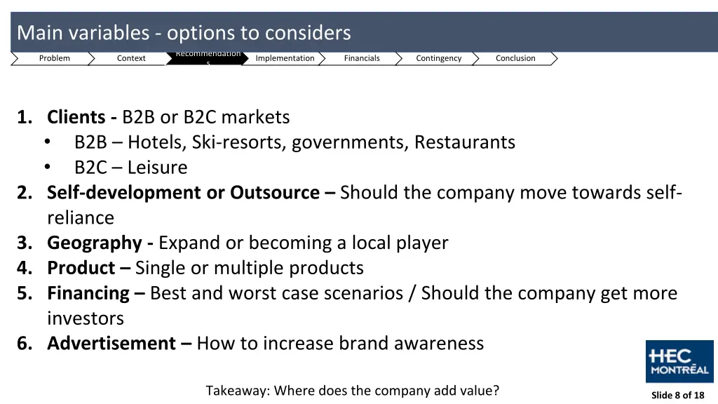 main variables options to considers