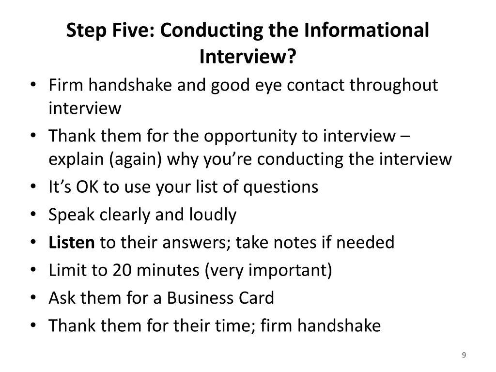 step five conducting the informational interview