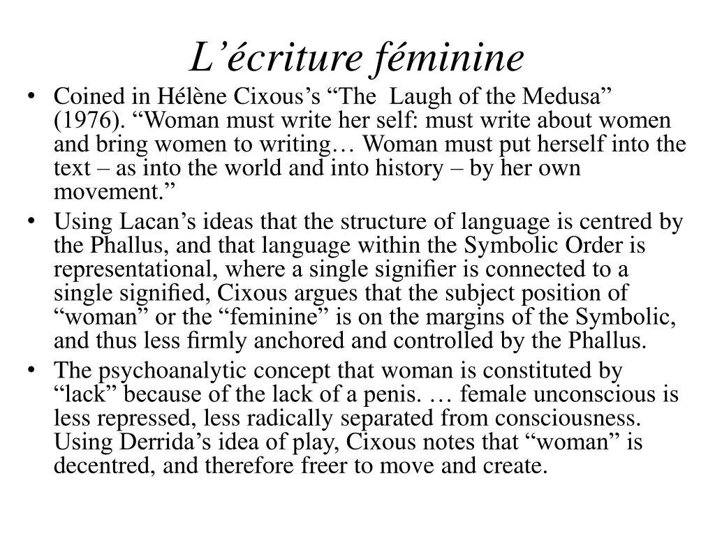 l criture f minine coined in h l ne cixous