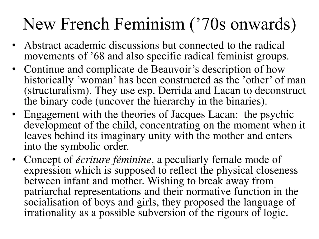 new french feminism 70s onwards abstract academic