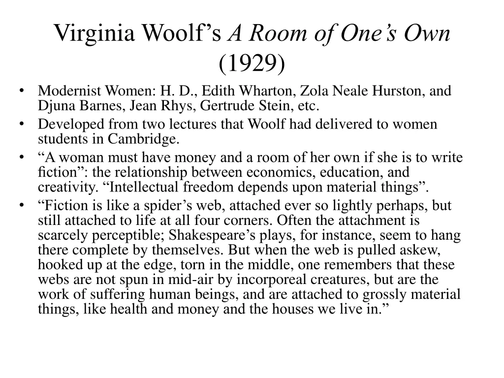 virginia woolf s a room of one s own 1929