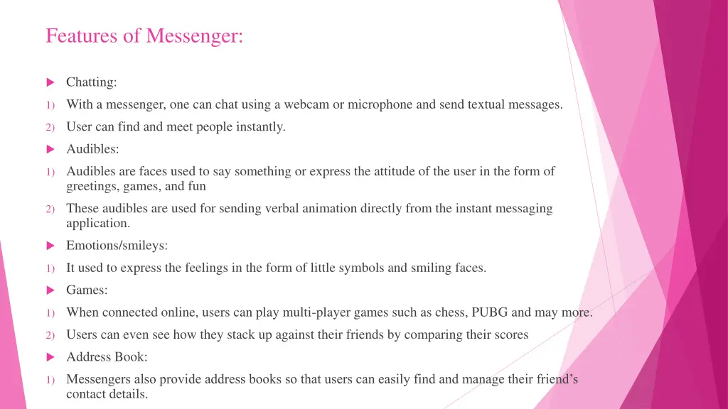 features of messenger