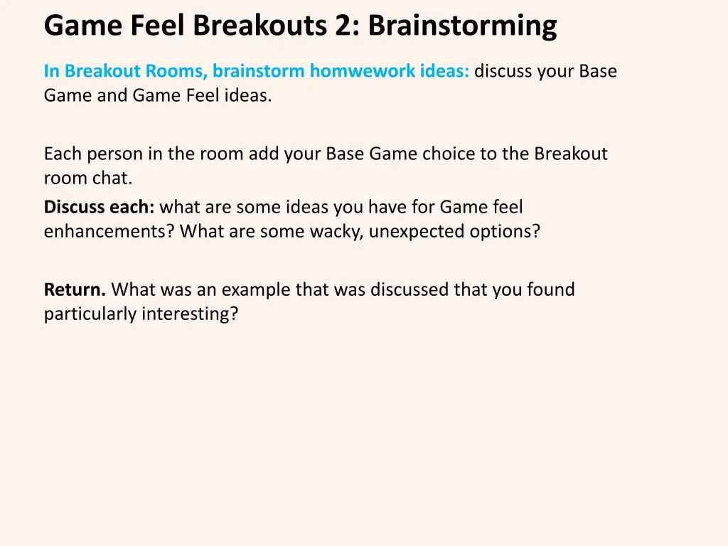 game feel breakouts 2 brainstorming