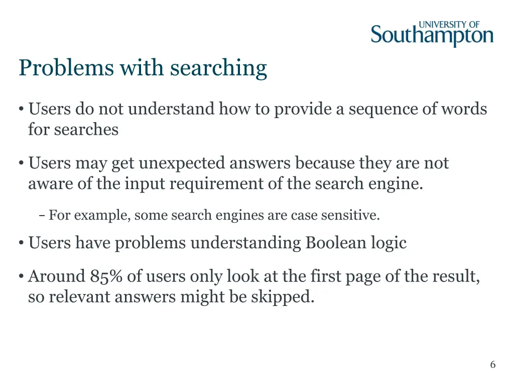 problems with searching