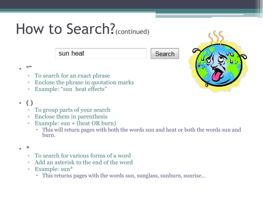 how to search continued