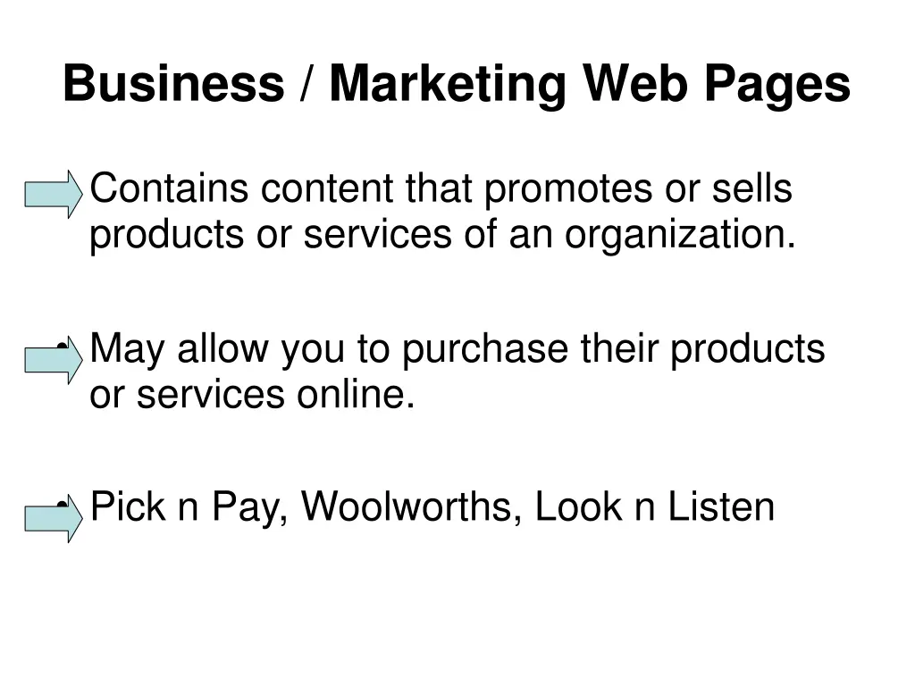 business marketing web pages