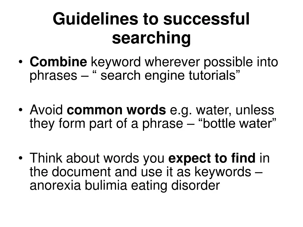 guidelines to successful searching combine