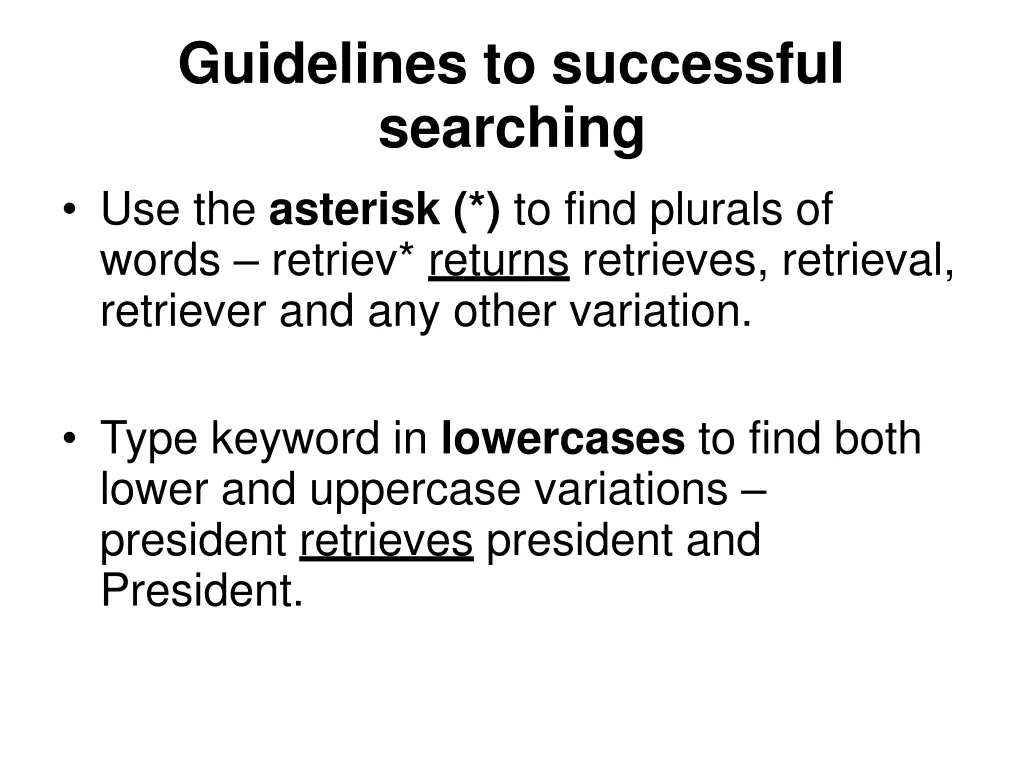 guidelines to successful searching