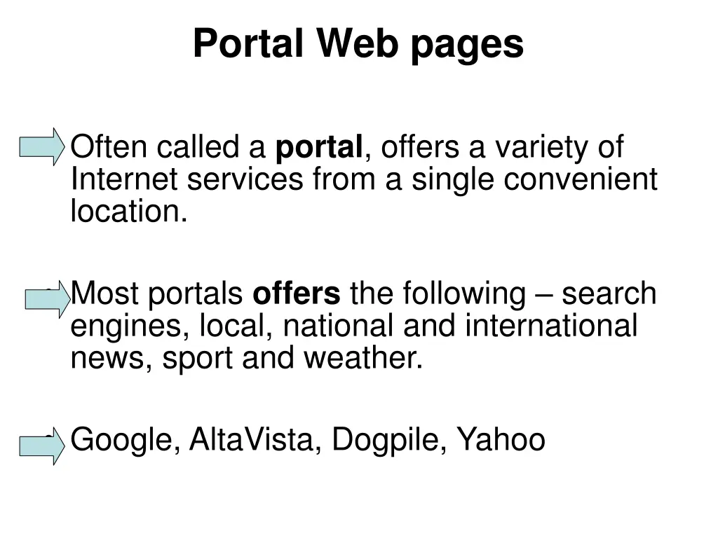 portal web pages