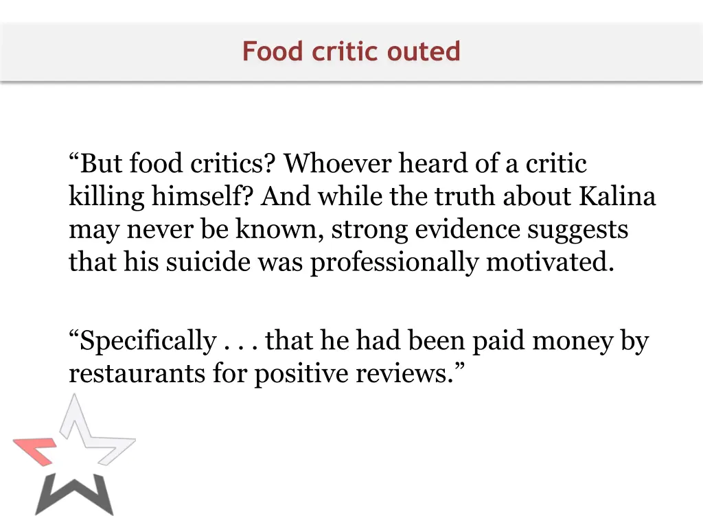 food critic outed