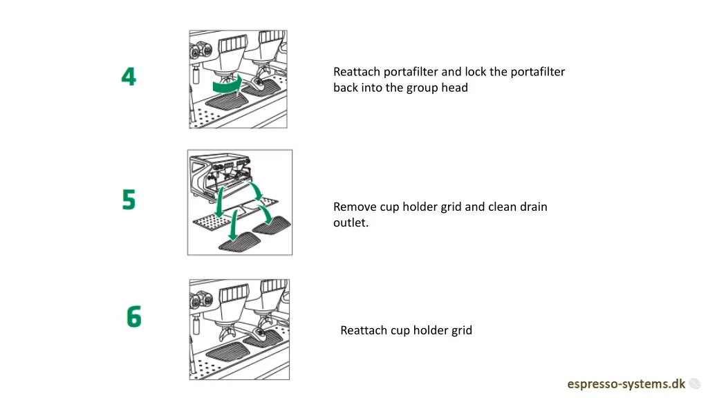 reattach portafilter and lock the portafilter