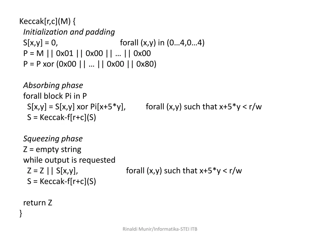 keccak r c m initialization and padding