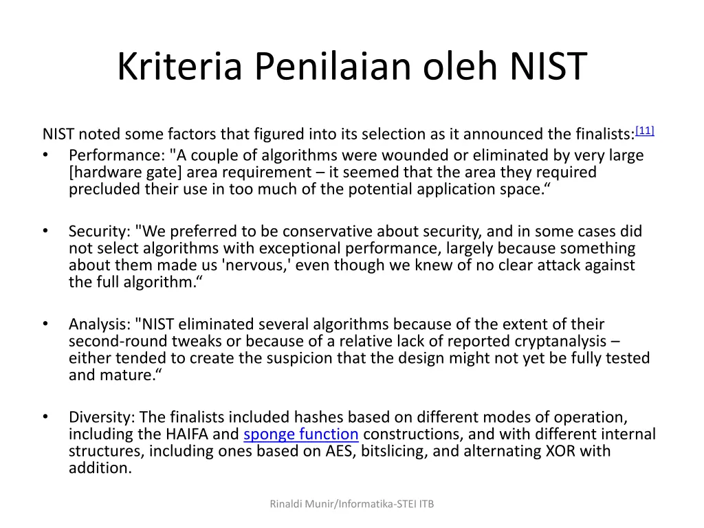 kriteria penilaian oleh nist