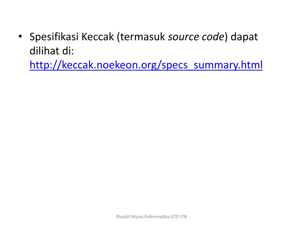 spesifikasi keccak termasuk source code dapat