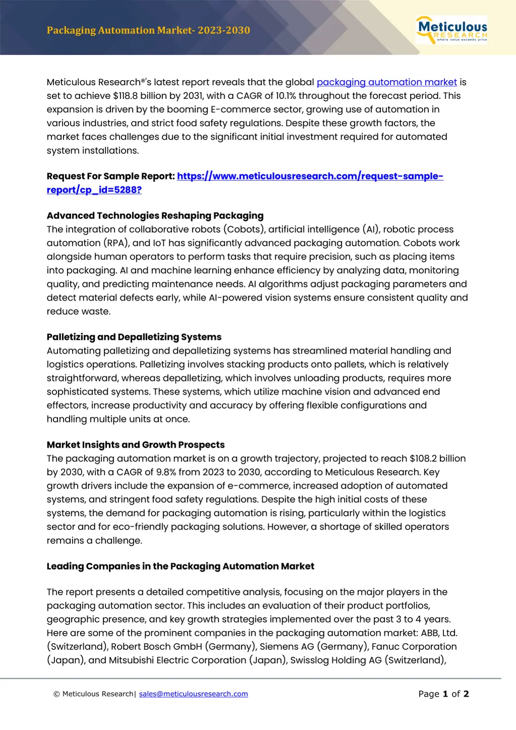 packaging automation market 2023 2030