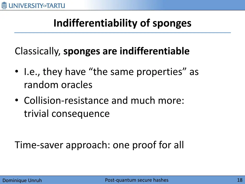 indifferentiability of sponges