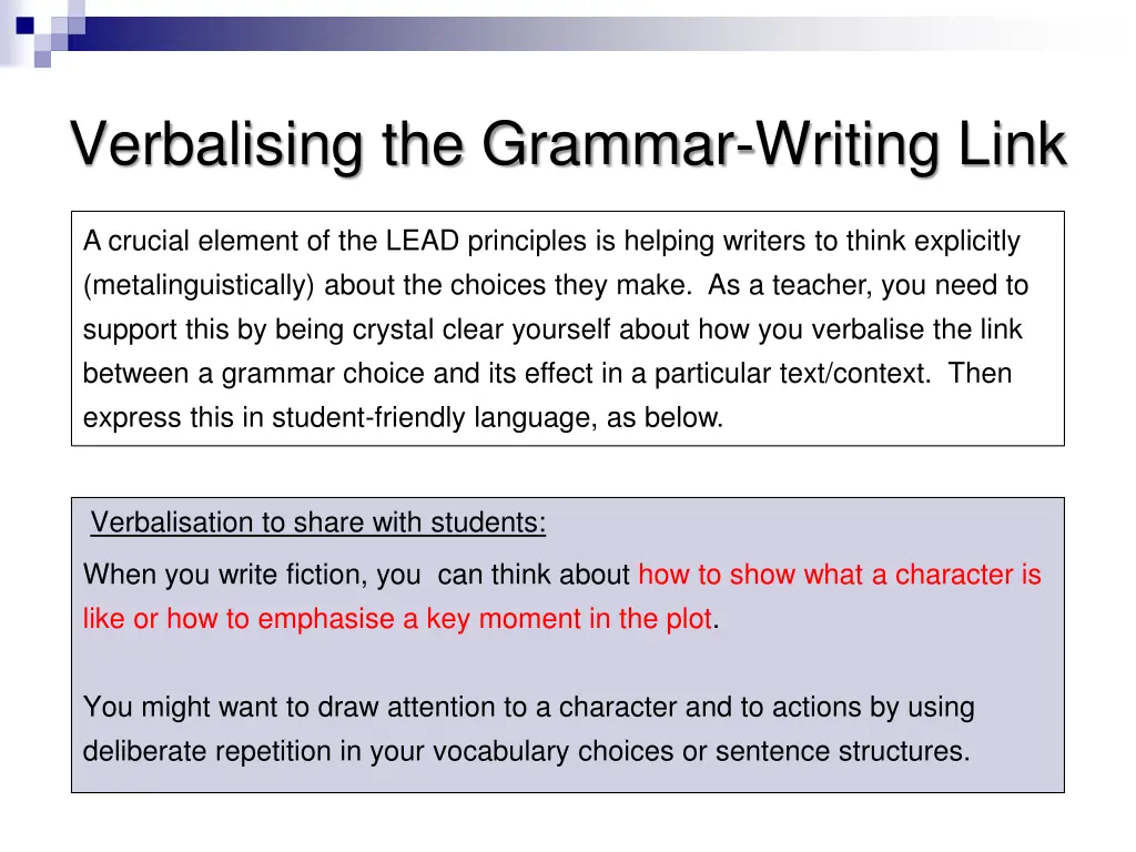 verbalising the grammar writing link