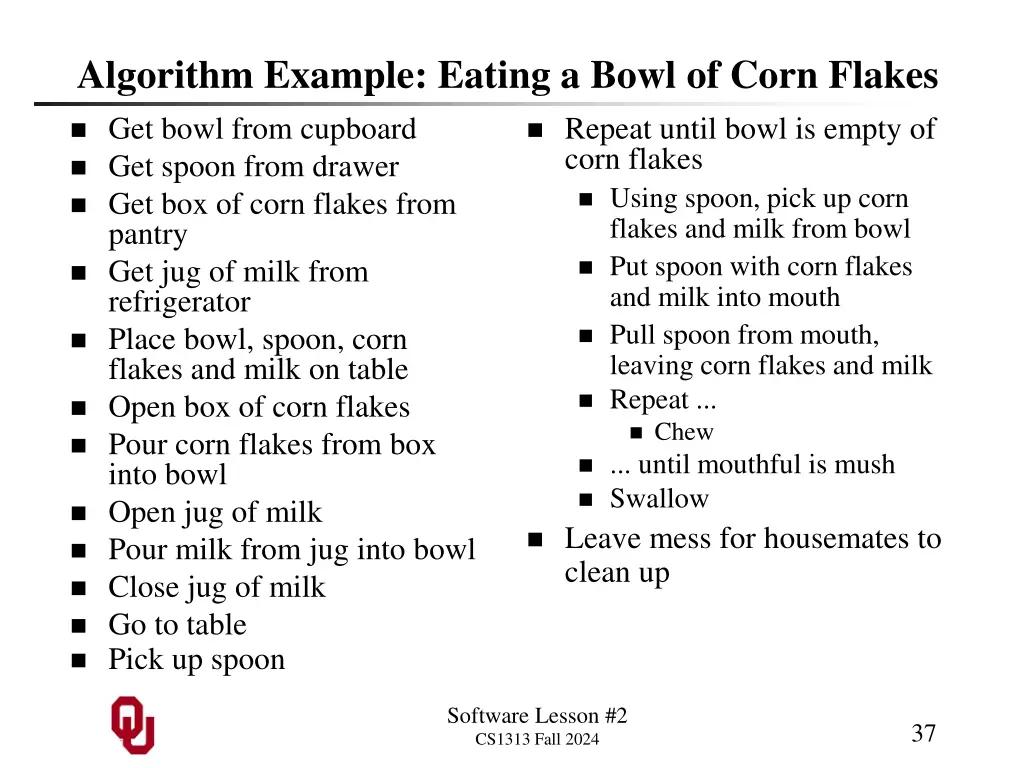 algorithm example eating a bowl of corn flakes