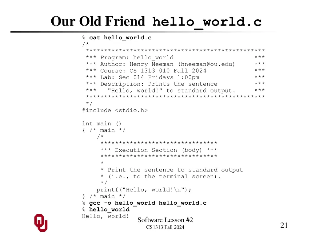 our old friend hello world c