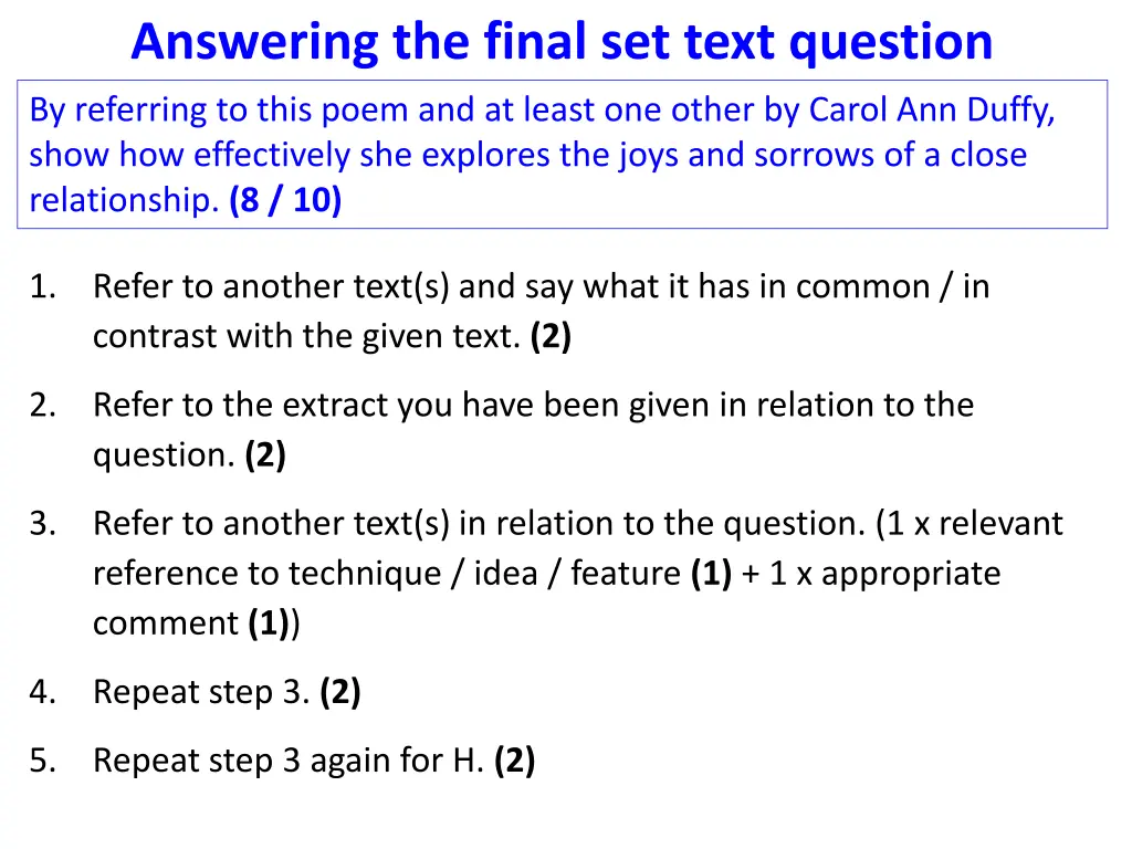 answering the final set text question