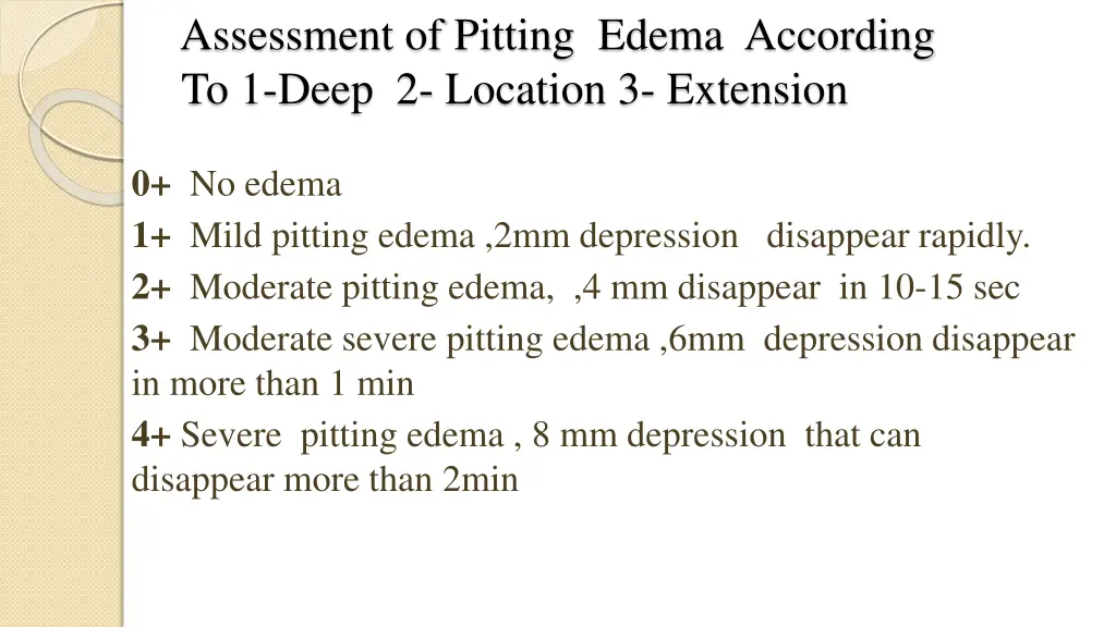 assessment of pitting edema according to 1 deep