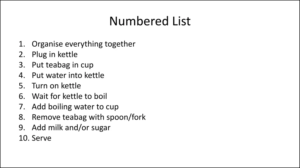 numbered list