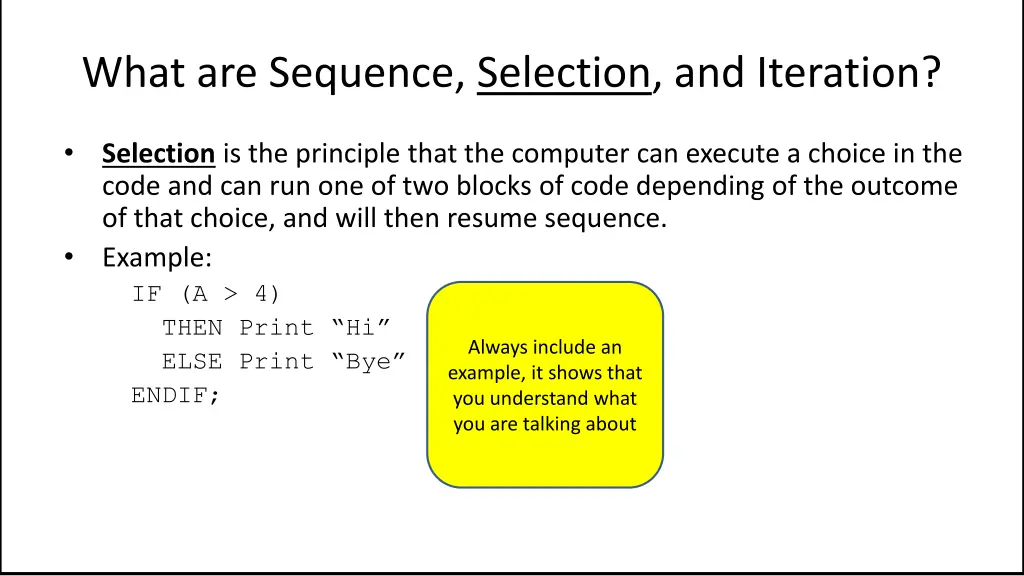 what are sequence selection and iteration 4