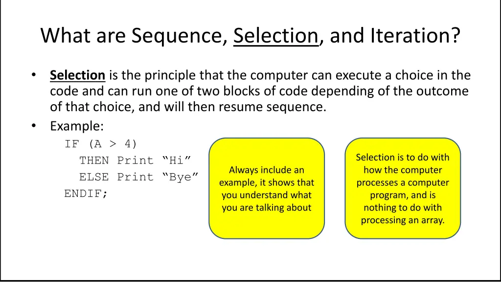 what are sequence selection and iteration 5