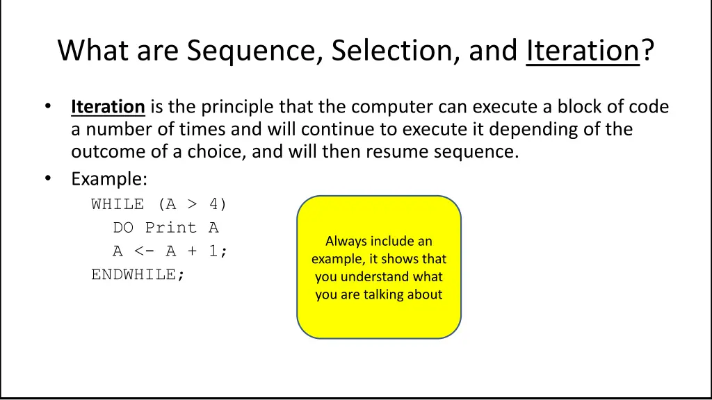 what are sequence selection and iteration 7