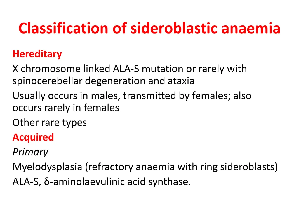 classification of sideroblastic anaemia