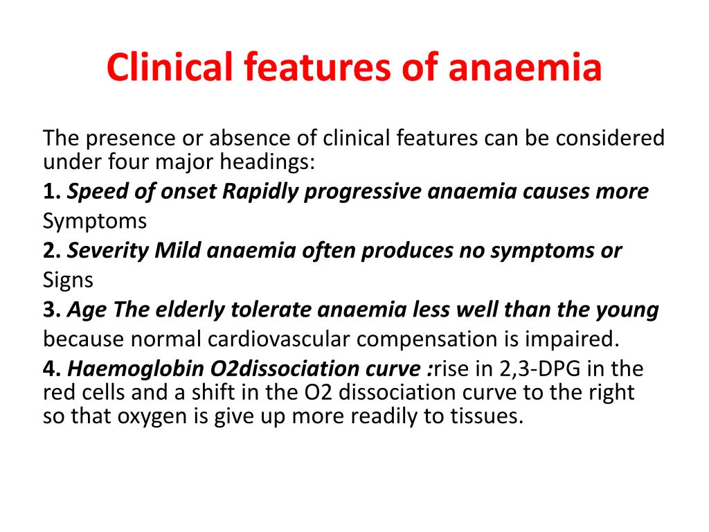 clinical features of anaemia