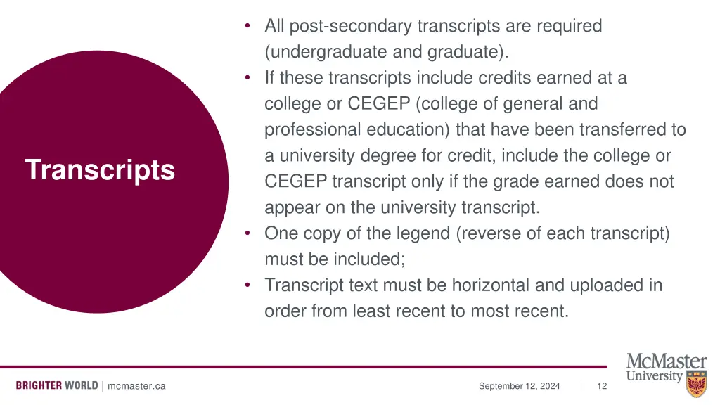 all post secondary transcripts are required