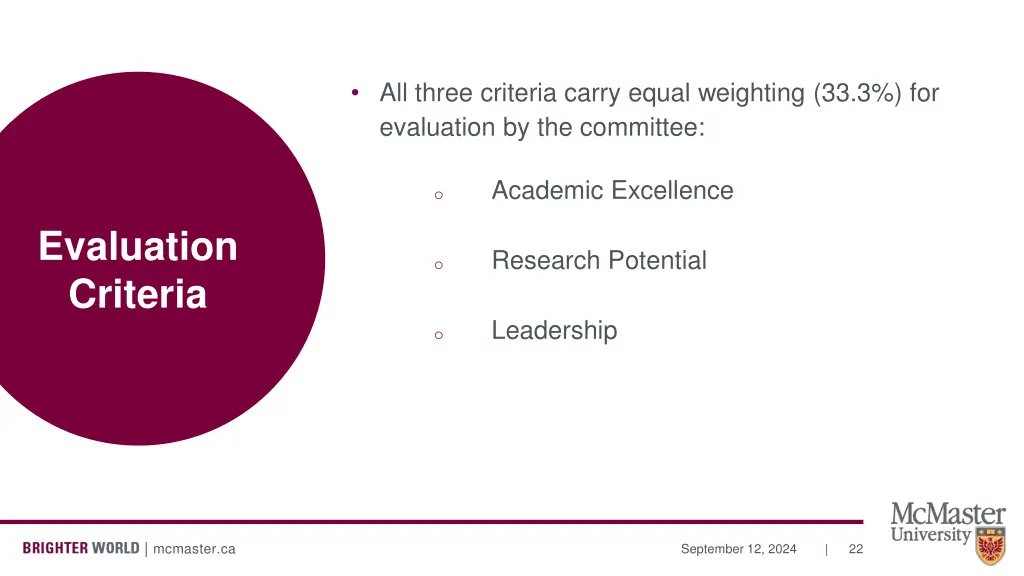 all three criteria carry equal weighting