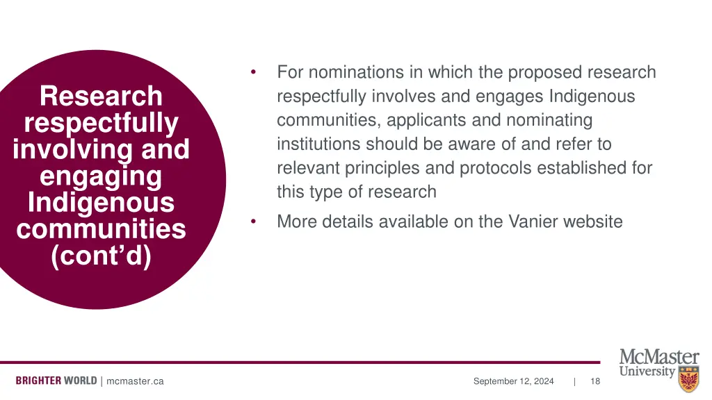 for nominations in which the proposed research