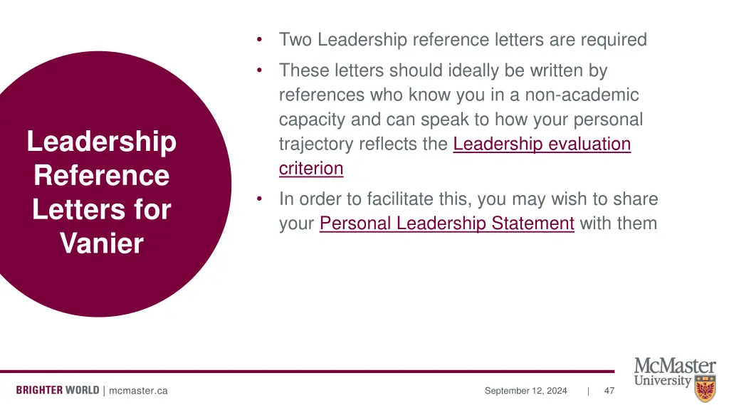 two leadership reference letters are required