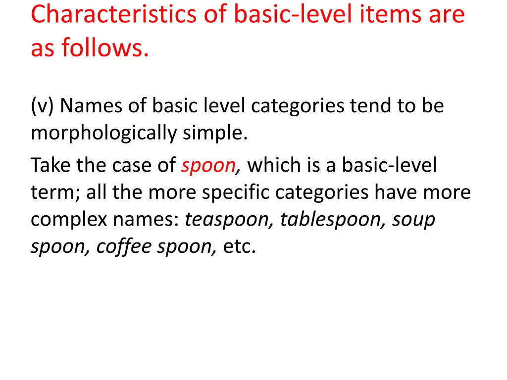 characteristics of basic level items 2