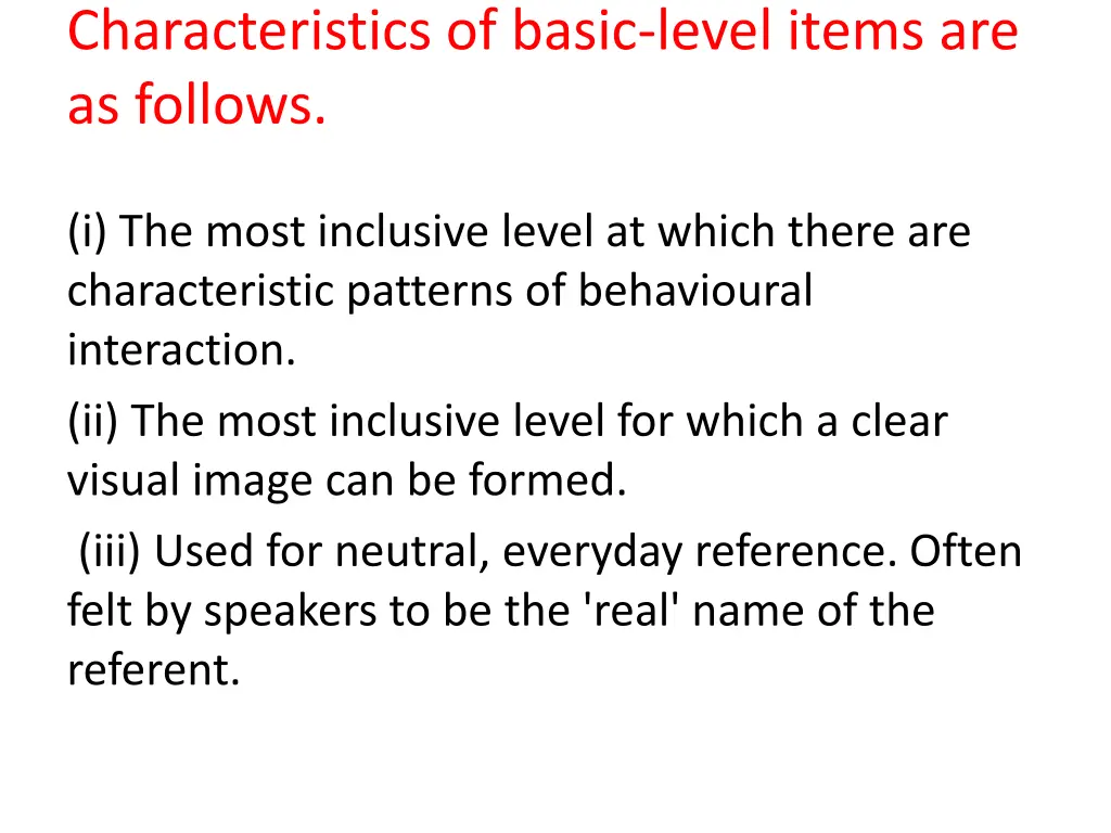 characteristics of basic level items