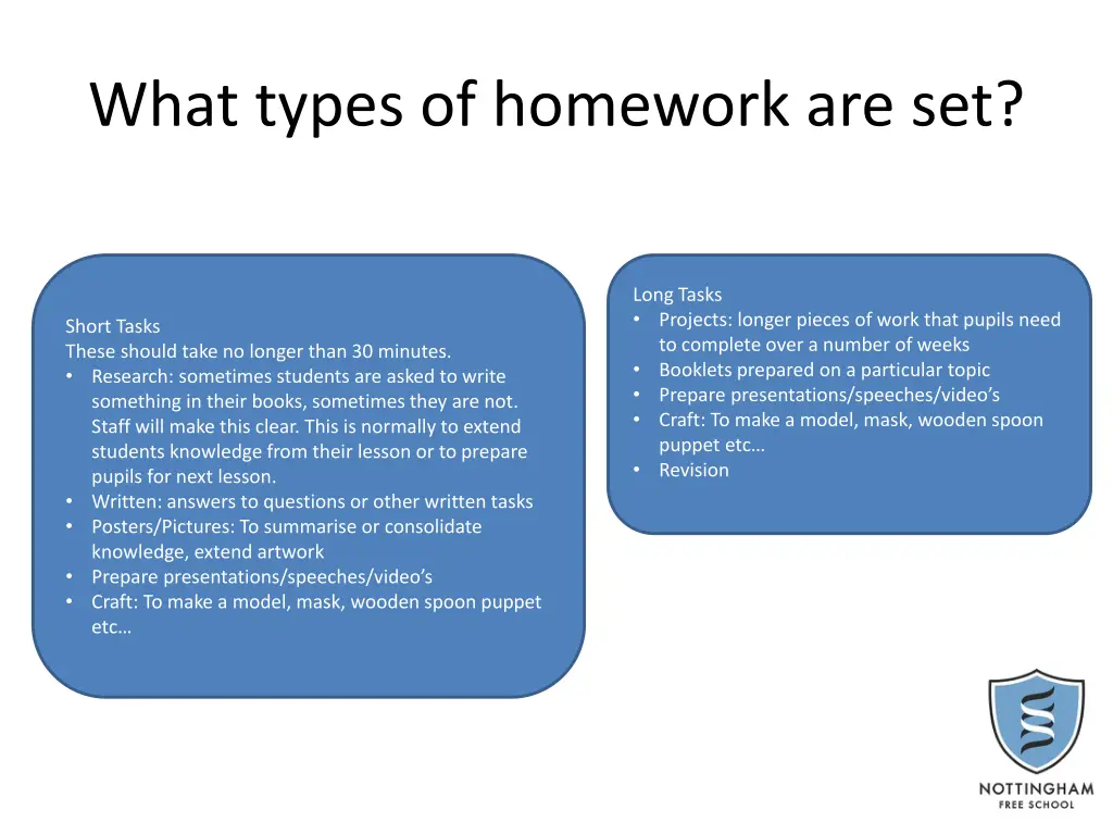 what types of homework are set